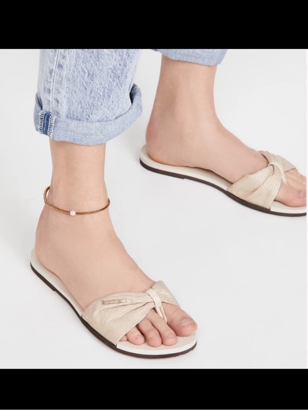 Havaianas You St. Tropez Metallic Shine Sandals Flip Flops Beige Women's 9/10